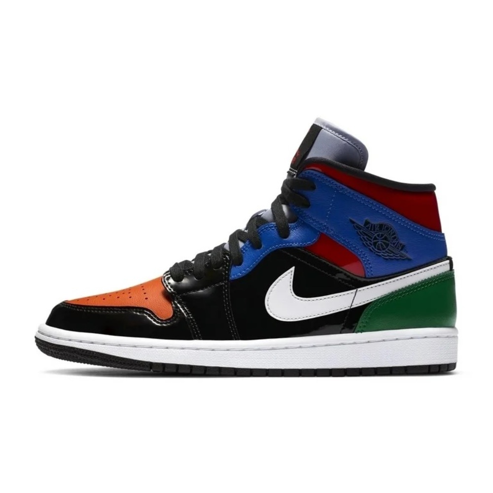 Women's Jordan 1 Mid Multi Patent Leather Black/White-Multi (CV5276 001)